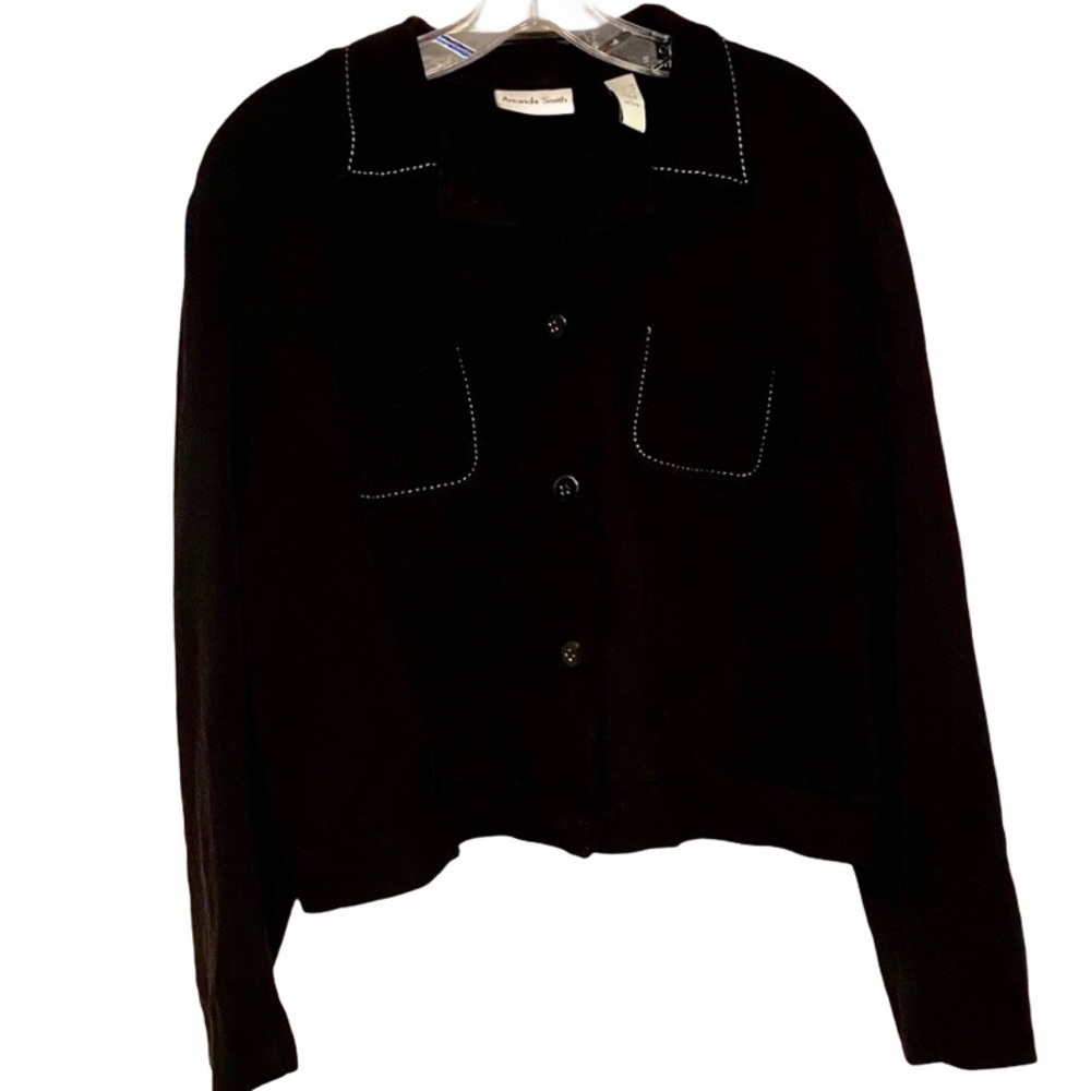Amanda Smith Jacket Mini Black Short Large Stylish Party White Stitching Thread - Picture 5 of 6